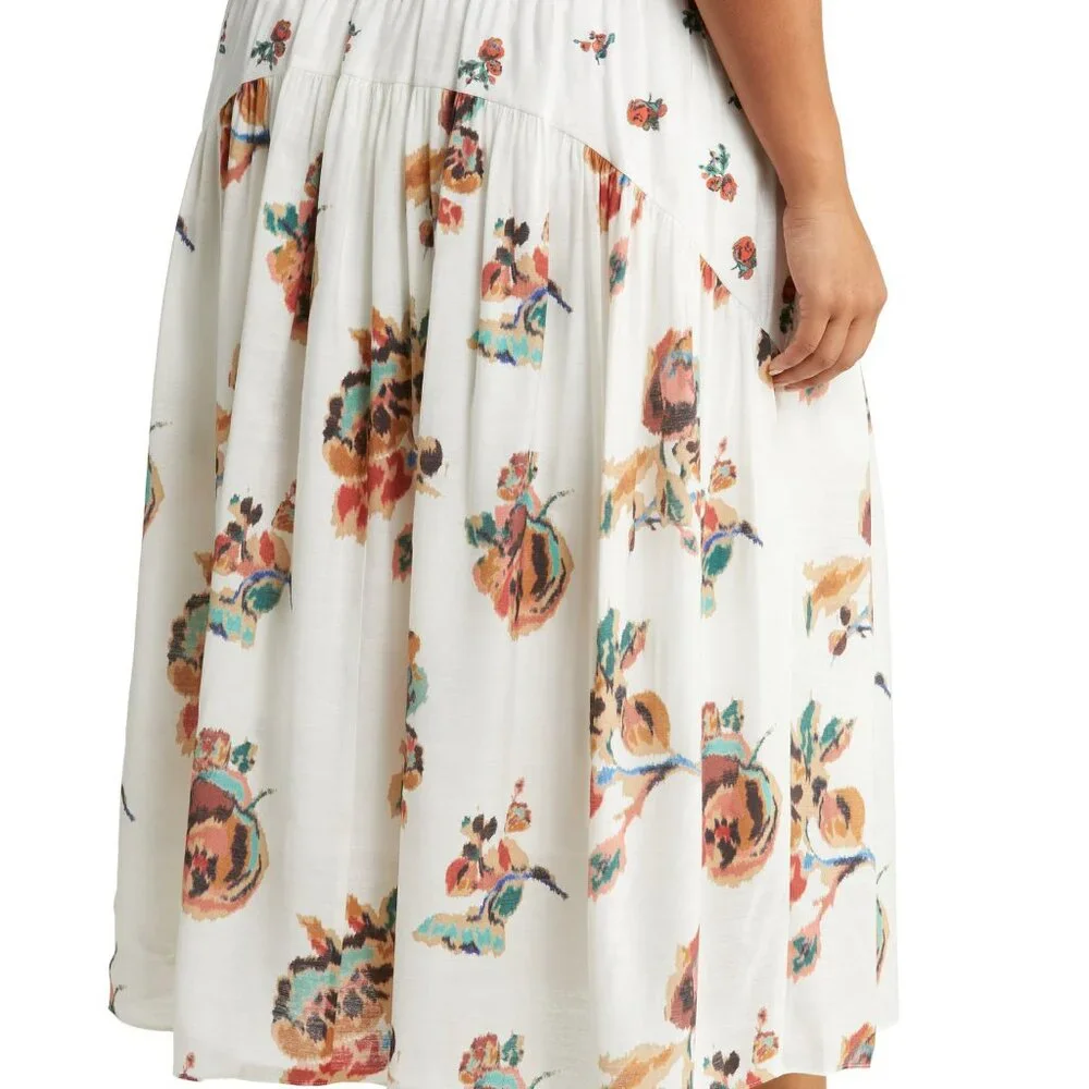 NWT Vince Ikat Floral Smocked Midi Skirt 2X Plus in Optic White - Picture 12 of 14